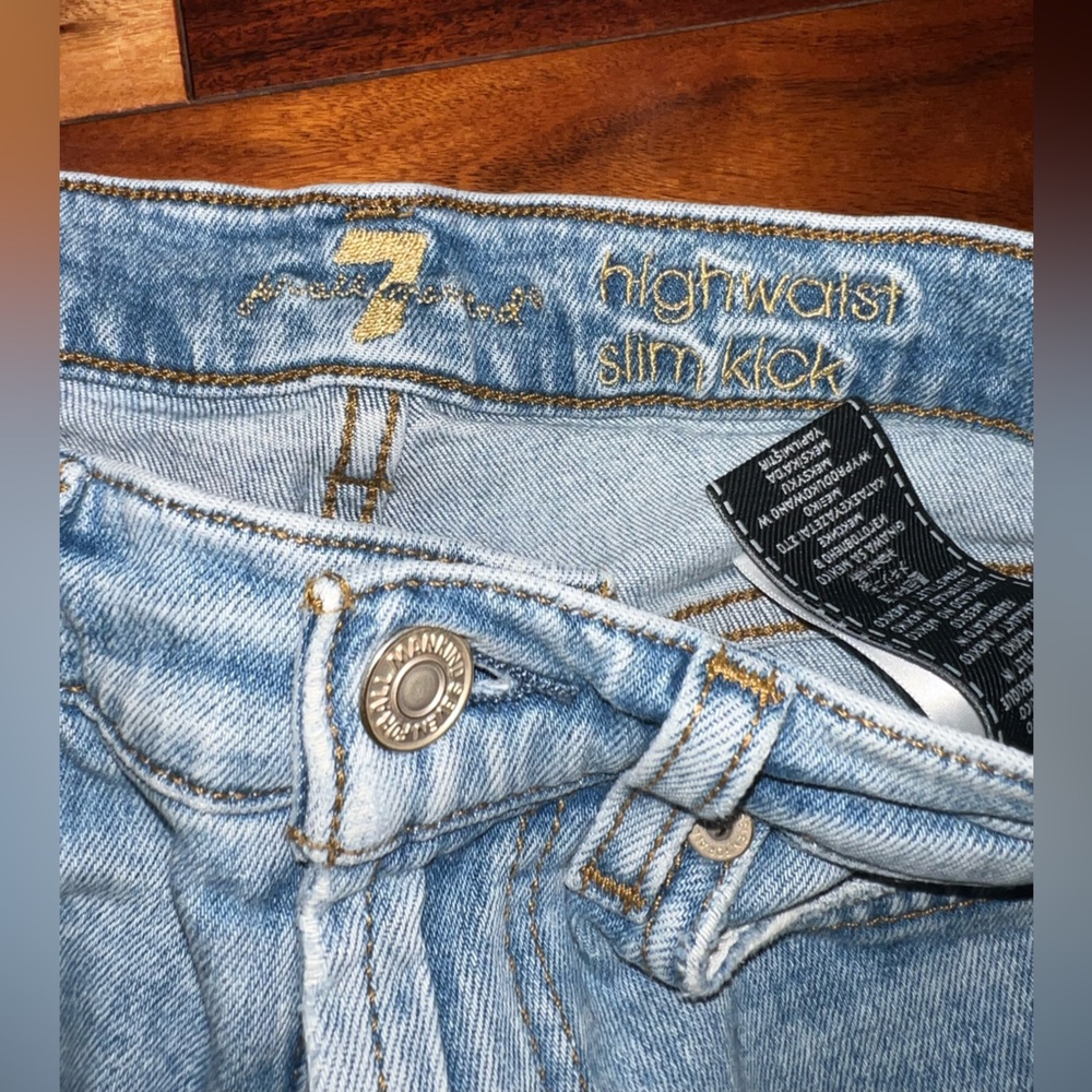 7 For All Mankind Distressed High Waist Slim Kick Raw Hem Women's Jeans 26 - Picture 2 of 5